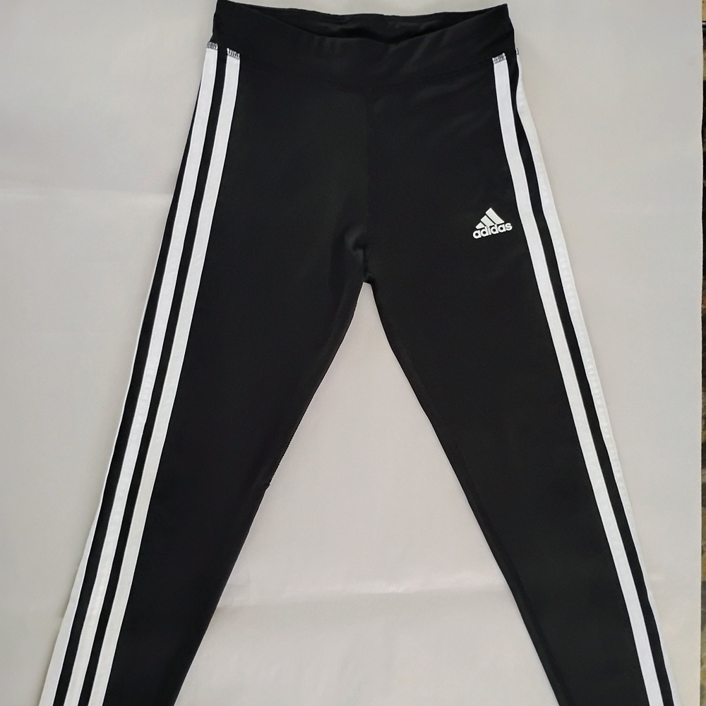 Adidas Black and White Leggings with Signature Stripes